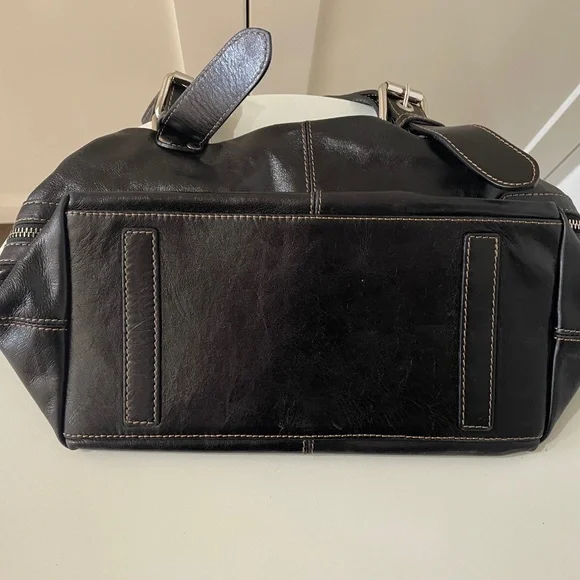 FRANCESCO BIASIA Black Leather Unconstructed Handbag w/Zippered Sides - Picture 3 of 10